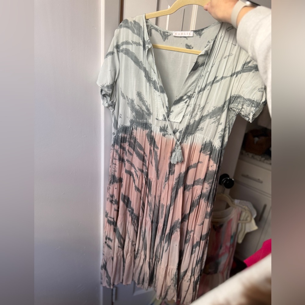Karlie blue and Blush Tie-Dye Midi Dress